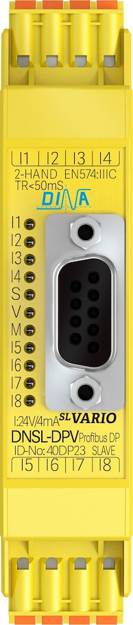 40DP23 DNSL-DPV Profibus steckbar DP 4I 8O Byte  8 sichere Eingänge LED Doppelklemme ID: 0AB0 DINA