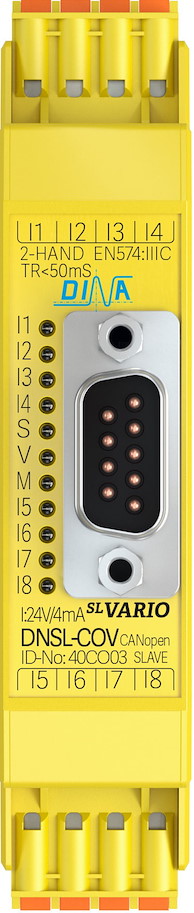 40CO03 DNSL-COV CANopen steckbar 4I 8O Byte 8 sichere Eingänge LED Einzelklemme DINA