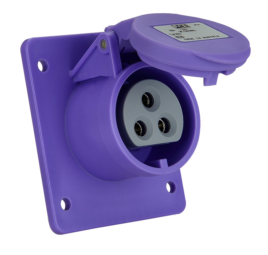 362f9v Anbausteckdose gerade 16A 2p 24V IP44/54 (Flansch 54x60 - Lochabstand 44x44) PCE