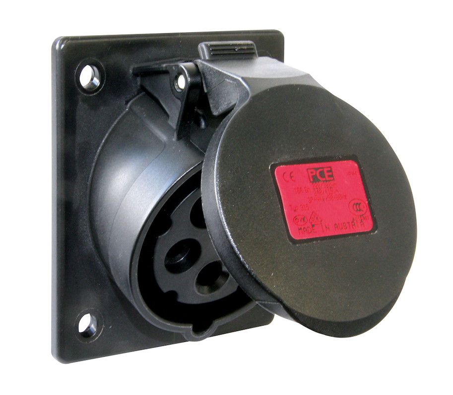 423-6x Anbaudose schräg 32A 3p 6h IP44 schwarz (Flansch 80x97 - Lochabstand 60x73) PCE