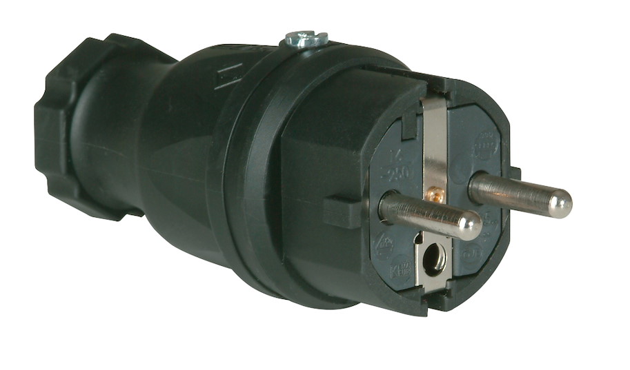 0522-s Schutzkontaktstecker Vollgummi 16A 2p+E 250V IP44 (schwarz, zweifaches Erdungssystem) PCE