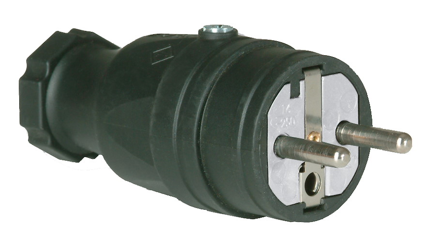 0531-s Schutzkontaktstecker Gummi 16A 2p+E 250V IP44 (schwarz, nach belg./franz. System) PCE