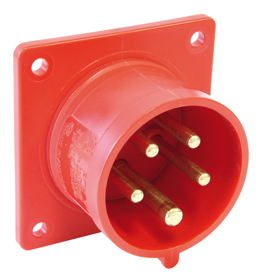 615-9f7 Anbaugerätestecker gerade 16A 5p 9h IP44 (Flansch 75x75 - Lochabstand 60x60) PCE