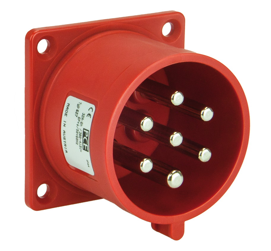 617-6v Anbaugerätestecker gerade 16A 7p 6h IP44/54 (Flansch 70x70 - Lochabstand 56x56) PCE
