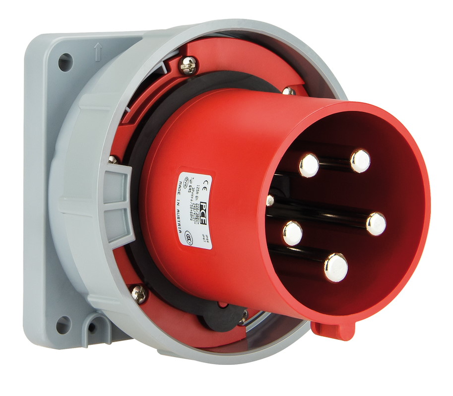 Anbaugerätestecker gerade 125A 4p 9h IP66/67 Power Twist (Flansch 120x120 - Lochabstand 100x100)