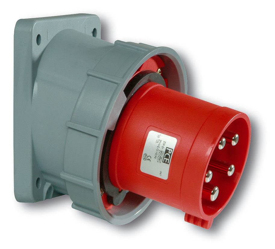 Anbaugerätestecker schräg 63A 5p 7h IP66/67 Power Twist (Flansch 100x112 - Lochabstand 80x88)