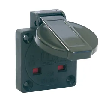 Schutzkontaktsteckdose nach britischem System 13A 3p 250V IP54 (schwarz, seitlicher Anschluss, Flansch 64x64) PCE