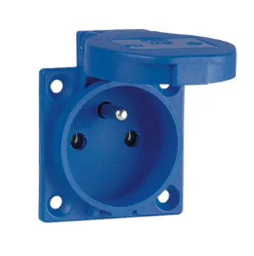 Schutzkontaktsteckdose nach belg./franz. System 16A 3p 250V IP54 P-Nova+ (blau, rückwärtiger Anschluss, Flansch 50x50)