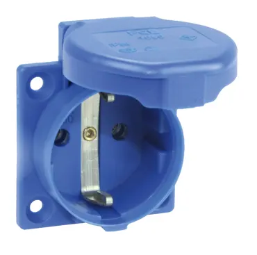 Schutzkontaktsteckdose nach österr./deutsch. System mit Dichtrand 16A 3p 250V IP54 P-Nova+ (blau, rückwärtiger Anschluss, Flansch 50x50)