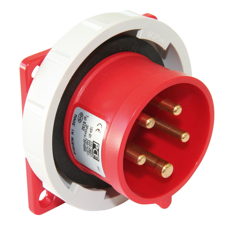 Phasenwender Anbaugerätestecker gerade 32A54p 6h IP67 (Flansch 75x75 - Lochabstand 60x60)