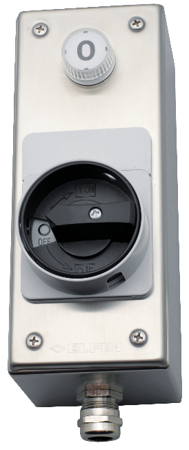 Sicherheitsschalter mit Lampe 230V mit Schaltstellung 0-1 im Edelstahl Gehäuse Griff Grau