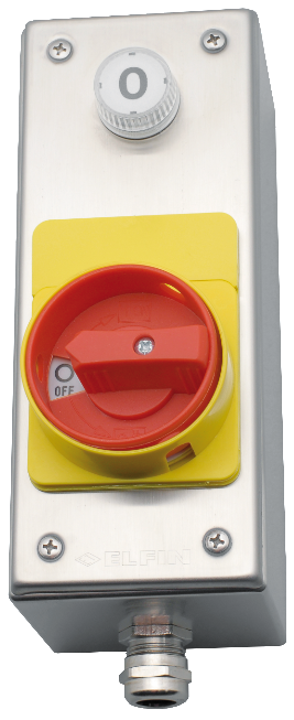 Sicherheitsschalter mit Lampe 24V mit Schaltstellung 0-1 im Edelstahl Gehäuse Griff Rot
