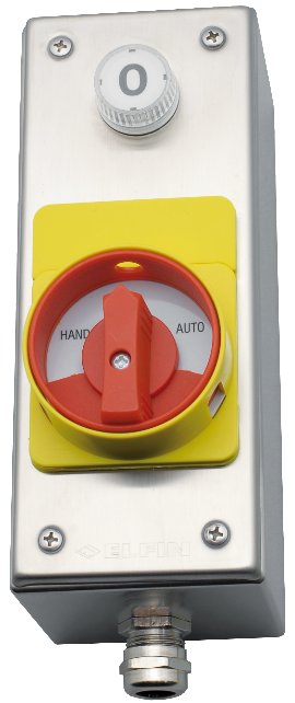 Sicherheitsschalter mit Lampe 230V mit Schaltstellung Hand-0-Automat im Edelstahl Gehäuse Griff Rot