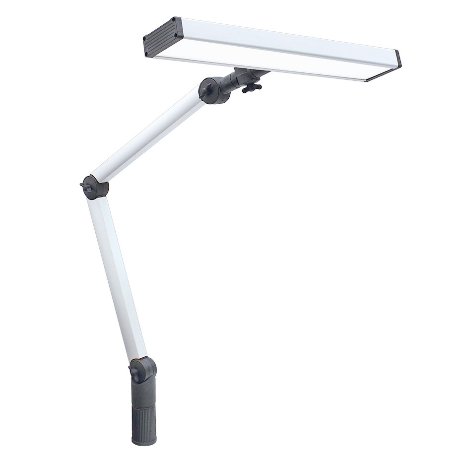 Arbeitsplatzleuchte UNILED II 4000-4500K dimmbar Gelenkarm 400+400mm Leuchtenkopfbreite 548mm 100ﾰ ~26W M12-A 24V DC Netzteil 100-240V AC