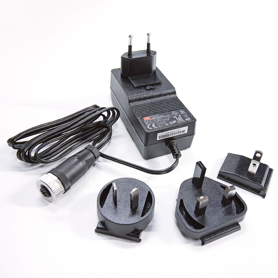 Netzteil Netzteil Steckernetzteil ~40W mit AC Wechseladaptern (Plug Set EU US UK AU) Ausgang Festspannung 24V DC M12 Sensorbuchse A-kodiert gerade