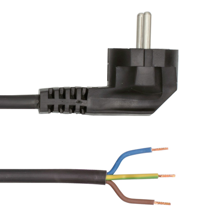 Anschlusszubehör Netzanschlussleitung 220-240V AC 5m PVC schwarz Stecker/offene Leitungsenden