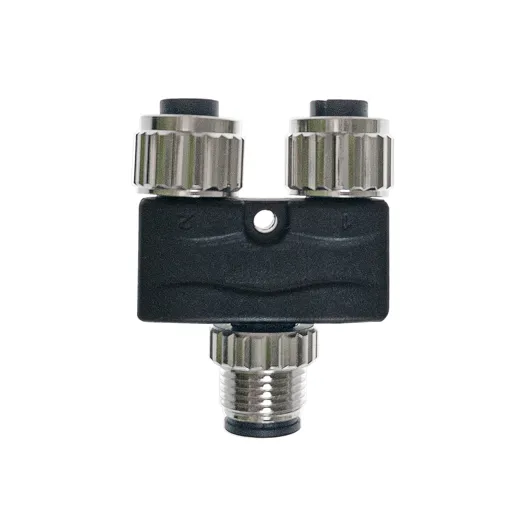 Verteiler Y-Splitter/T-Verteiler M12, 4-polig, 2x M12 Buchse, A-kodiert/1x M12 Stecker, A-kodiert, max. 6A, 24V DC