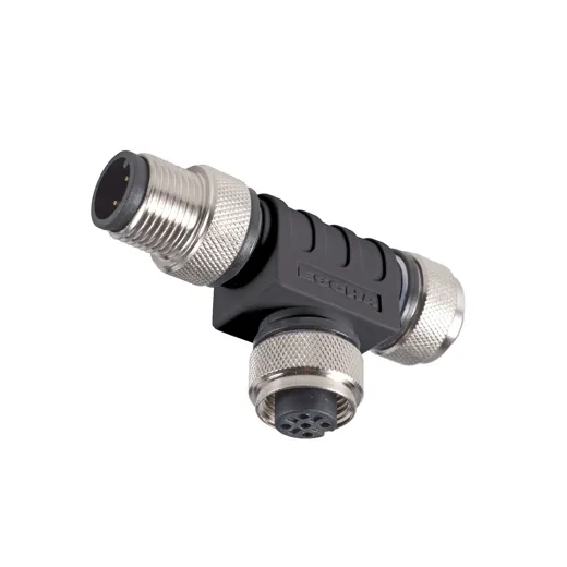 Anschlusszubehör T-Verteiler M12 3-polig 2x M12 Buchse A-kodiert/1x M12 Stecker A-kodiert max. 4A 24V DC