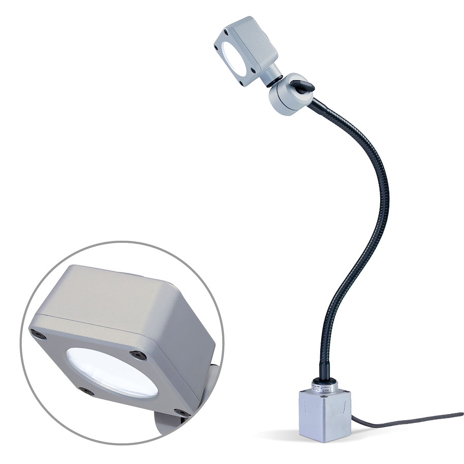 Arbeitsplatzleuchte CENALED SPOT Flexarm AC Schwanenhals 500mm Anschraubsockel 30ﾰ ~9W Stecker und 3m Anschlussleitung 100-305V AC