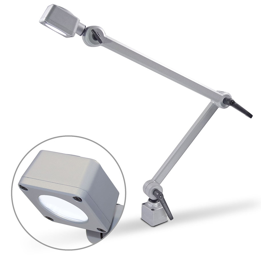 Arbeitsplatzleuchte CENALED SPOT Gelenkarm DC Gelenkarm 350+450mm Anschraubsockel 30ﾰ ~85W Anschlussleitung 2-adrig offene Enden 24V DC