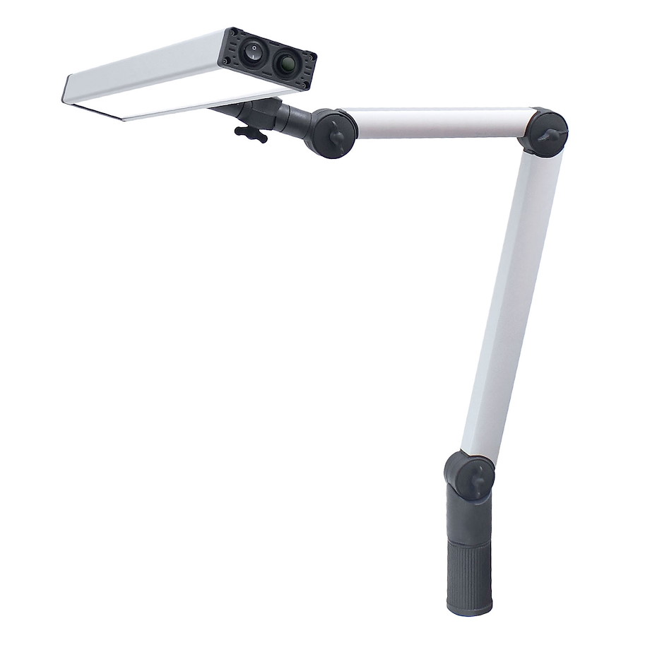 Arbeitsplatzleuchte UNILED II Watchmaker dimmbar Gelenkarm 400+250mm Leuchtenkopfbreite 380mm 100ﾰ ~19W M12-A 24V DC Netzteil 100-240V AC
