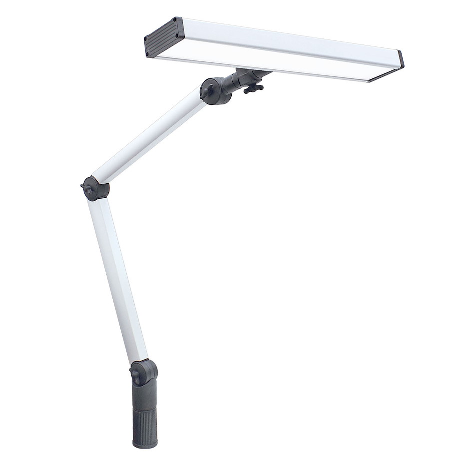 Arbeitsplatzleuchte UNILED II Gelenkarm 400+400mm Leuchtenkopfbreite 548mm 100ﾰ ~27W M12-A 24V DC Netzteil 100-240V AC
