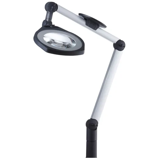 Arbeitsplatzleuchte Lupenleuchte LENSLED II Gelenkarm 400+400mm Glaslinse 35dpt. dimmbar 120ﾰ ~15W M12-A 24V DC Netzteil 100-240V AC